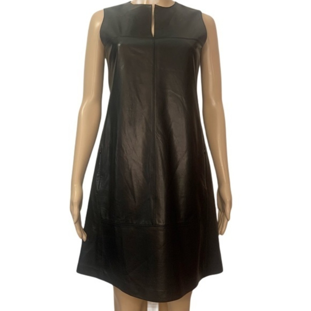 👗HOST PICK Ellie Tahari Black Genuine Soft Leather Sleeveless Sheath Dress